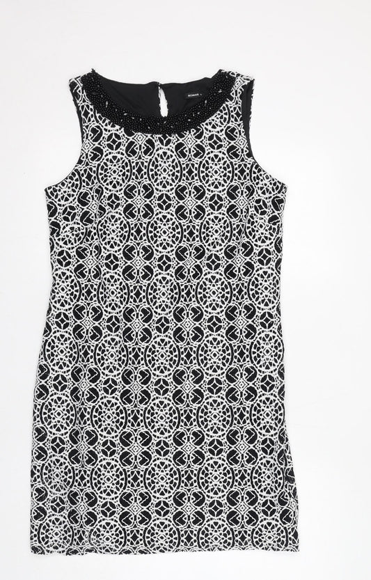 Additional front view of Roman women’s black geometric polyimide shift, size UK 12, boat neck pullover