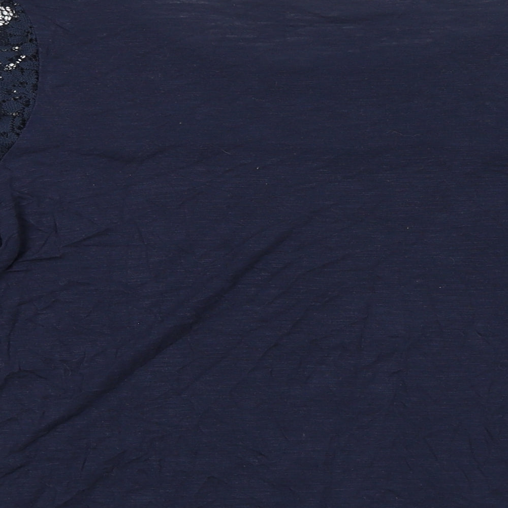 Authentic Womens Blue Viscose Basic Blouse Size 16 Boat Neck - Lace Detail