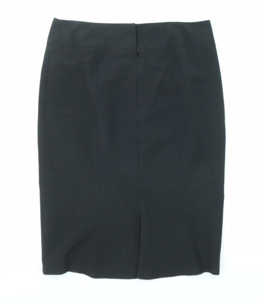 BHS Womens Black Striped Polyester A-Line Skirt Size 12 Zip