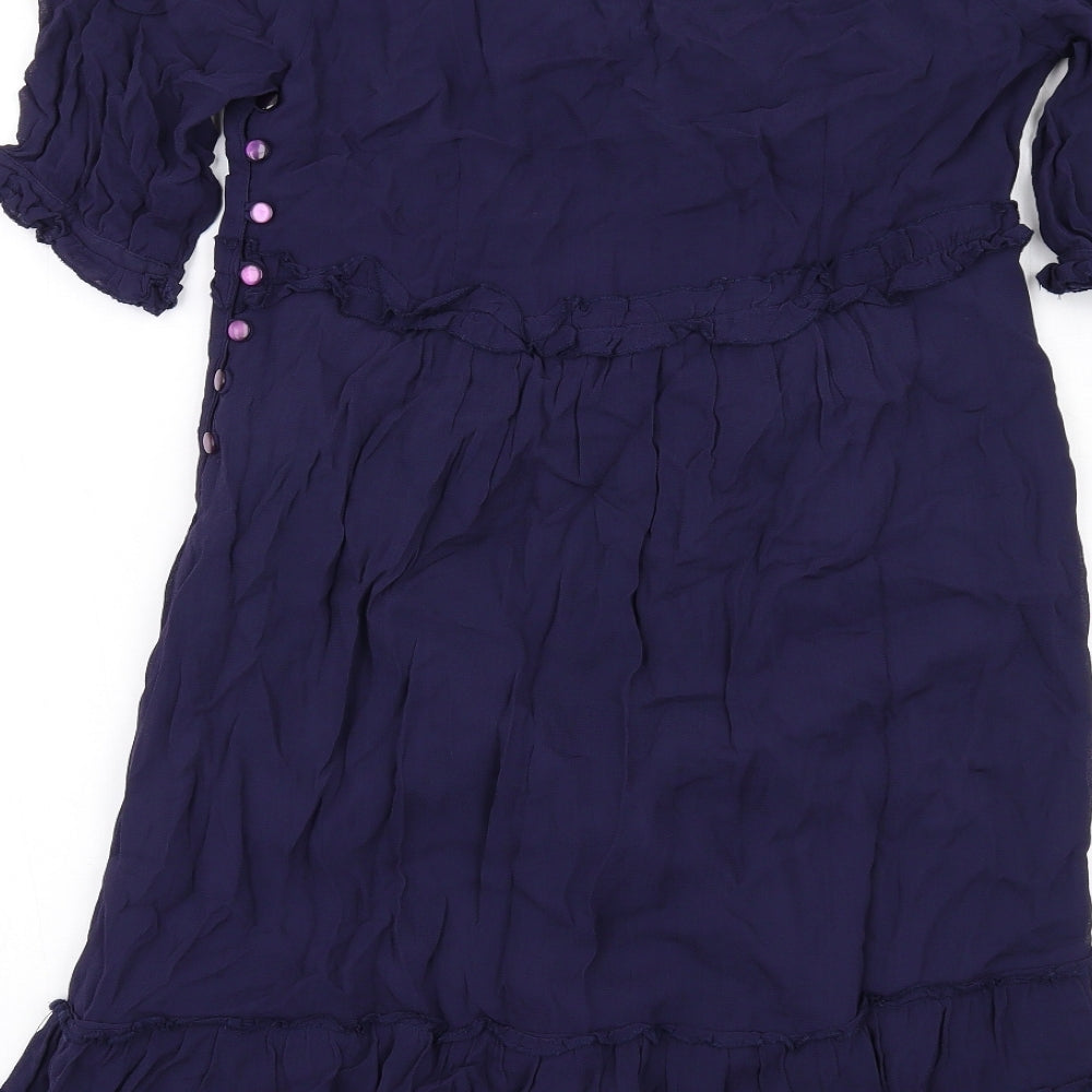 NEXT Womens Blue Polyester A-Line Size 8 Round Neck Button