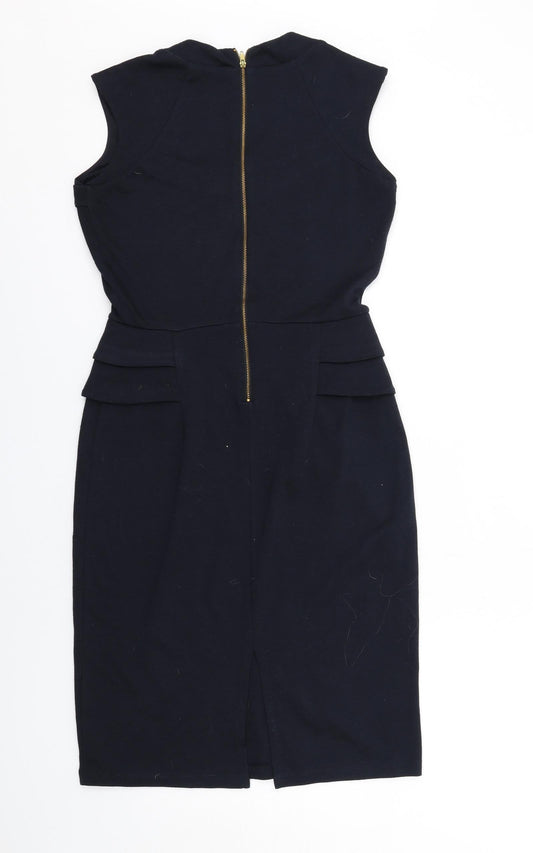 Dorothy Perkins Womens Blue Polyester Shift Size 10 Square Neck Zip