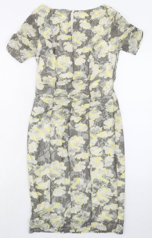 Marks and Spencer Womens Grey Floral Polyester Shift Size 10 Boat Neck Button