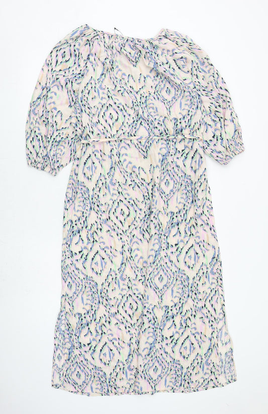 Marks and Spencer Womens Multicoloured Geometric Flax Maxi Size 6 Round Neck Tie