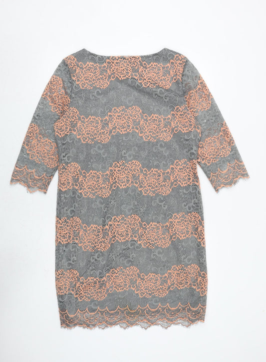 Per Una Womens Grey Geometric Polyester A-Line Size 14 Round Neck Pullover