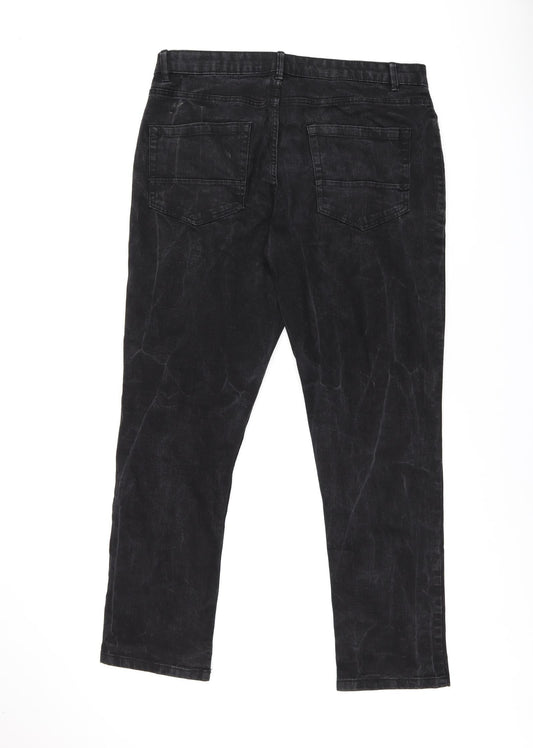 365 Denim Mens Black Cotton Straight Jeans Size 36 in L31 in Slim Zip