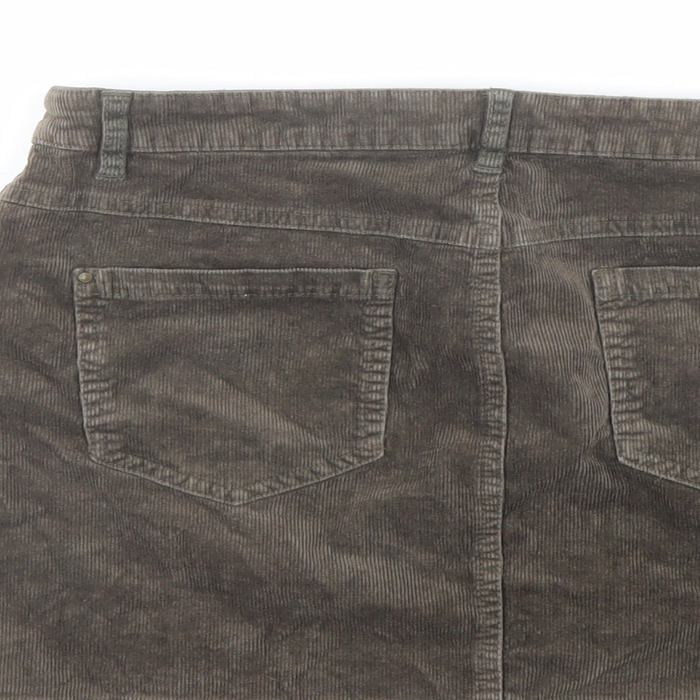 Mango Womens Brown Cotton A-Line Skirt Size 12 Button