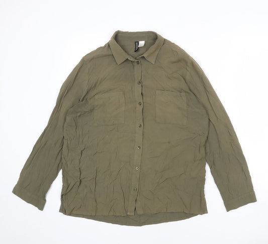 Womens UK Size 12 Divided by H&M Green Basic Button-Up