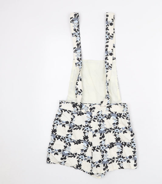 Topshop Womens Ivory Floral Cotton Dungaree One-Piece Size 10 L3 in Button