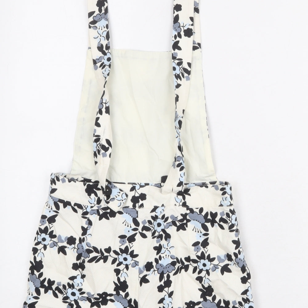 Topshop Womens Ivory Floral Cotton Dungaree One-Piece Size 10 L3 in Button