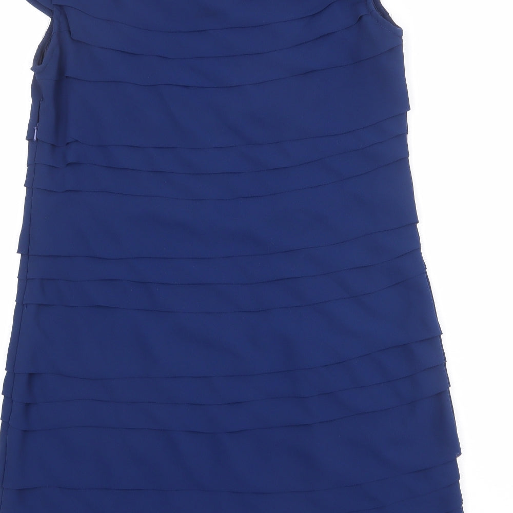 French Connection Womens Blue Polyester Shift Size 14 Boat Neck Zip