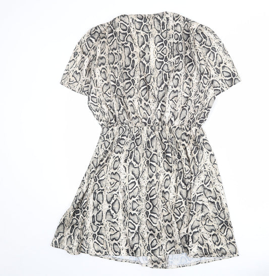 Cameo Rose Womens Beige Animal Print Polyester A-Line Size 10 V-Neck Button - Snake Skin Print