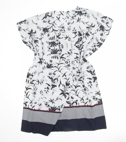 French Connection Womens White Geometric Polyester A-Line Size 8 V-Neck Tie