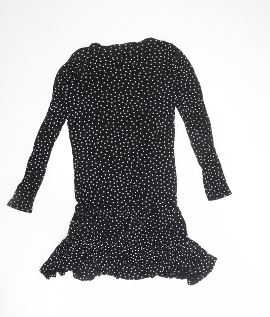 Wednesday's Girl Womens Black Polka Dot Viscose A-Line Size XS Round Neck Pullover