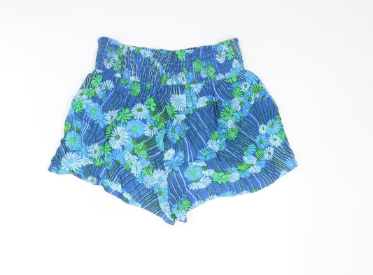 Urban Outfitters Womens Blue Floral Viscose Paperbag Shorts Size M Regular Pull On