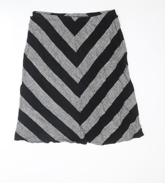 Marks and Spencer Womens Black Striped Linen Swing Skirt Size 14
