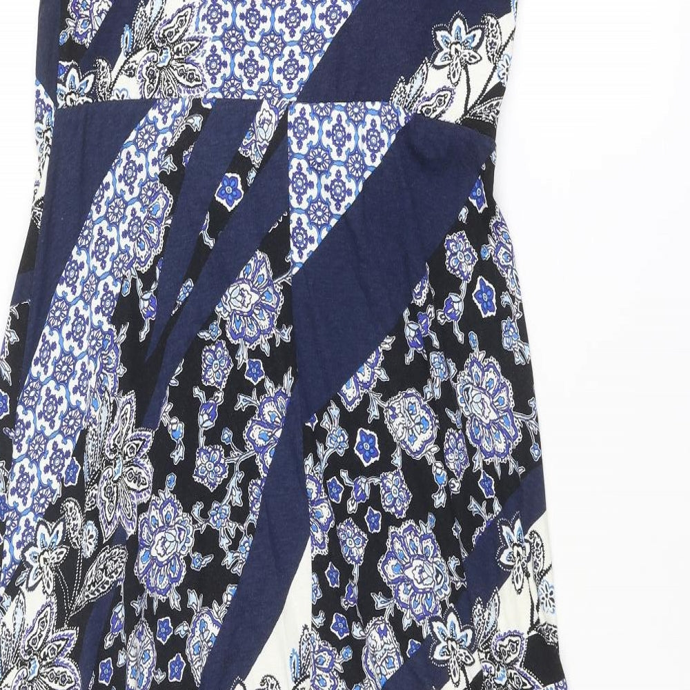 Monsoon Womens Blue Geometric Viscose Maxi Size 14 Round Neck Pullover