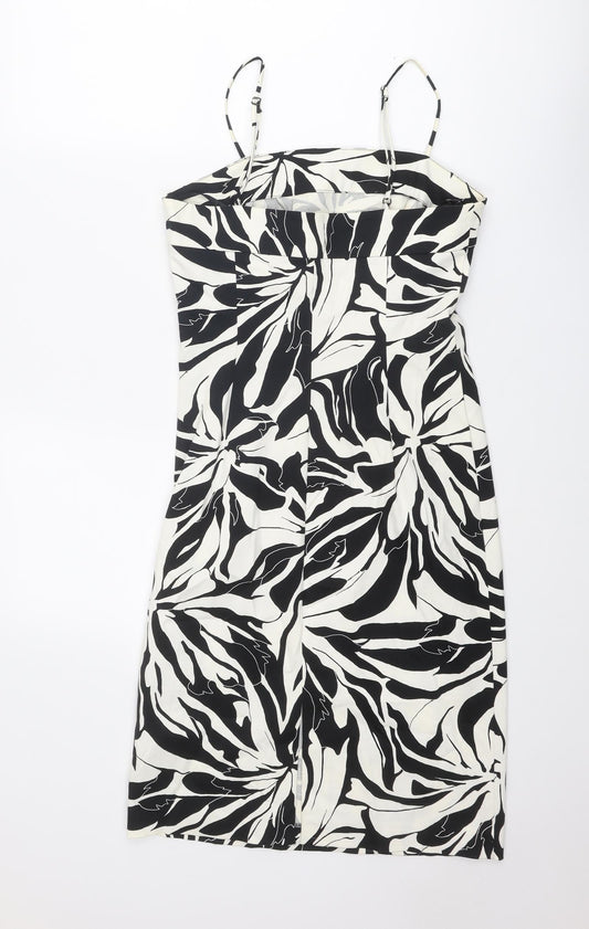 Mexx Womens Black Floral Cotton Slip Dress Size 10 Square Neck Zip