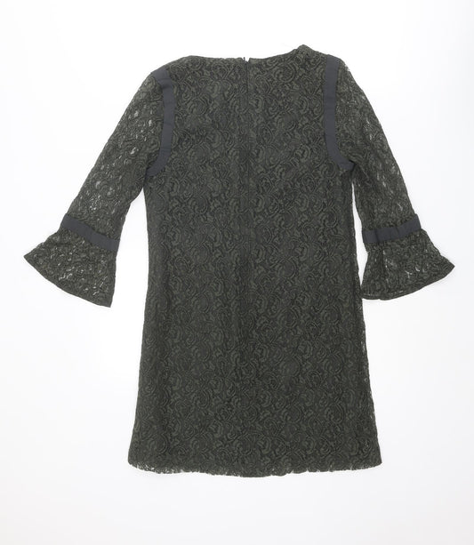 French Connection Womens Green Geometric Polyester Mini Size 8 V-Neck Zip