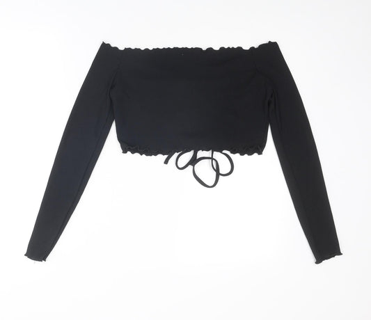 Womens UK Size 16 COLLUSION Black Cropped Blouse