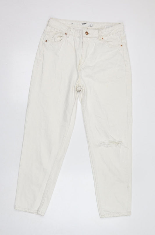 Womens UK Size 10 Bershka Regular Fit Skinny White Jeans