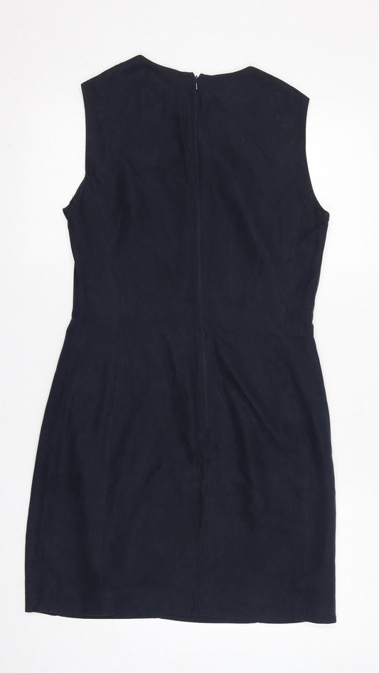 Episode Womens Blue Silk Shift Size 12 Round Neck Zip