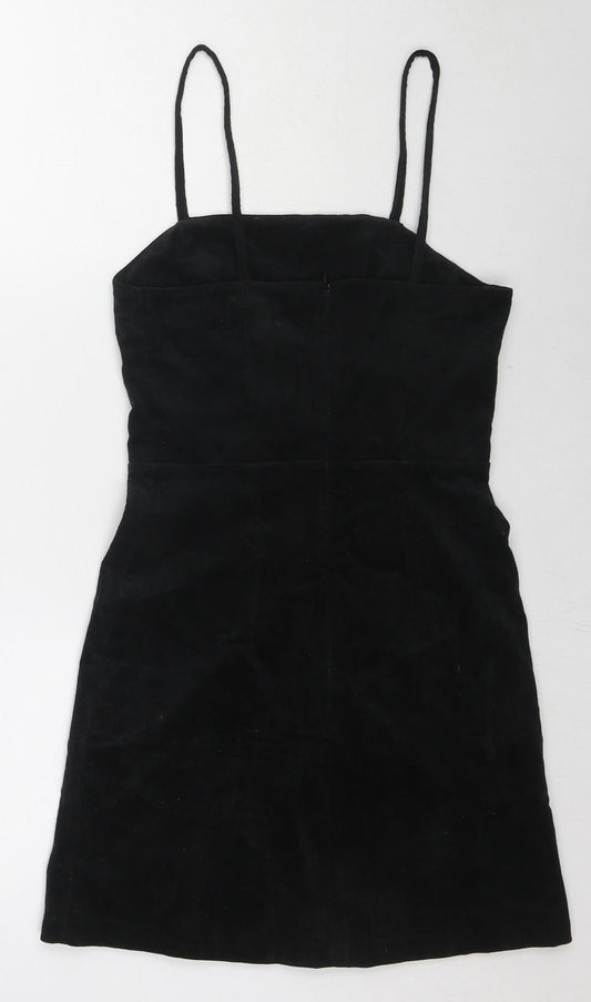 New Look Womens Black Cotton Slip Dress Size 6 Square Neck Zip