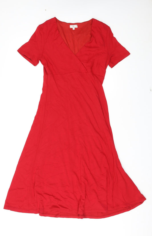 Country Casuals Womens Red Viscose A-Line Size S V-Neck Pullover