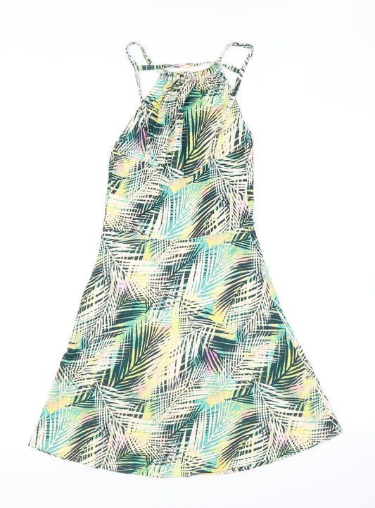 Topshop Womens Green Geometric Viscose A-Line Size 6 Round Neck Pullover