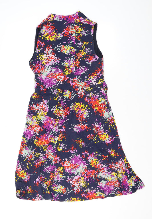 Monsoon Womens Blue Geometric Viscose A-Line Size 14 V-Neck Pullover