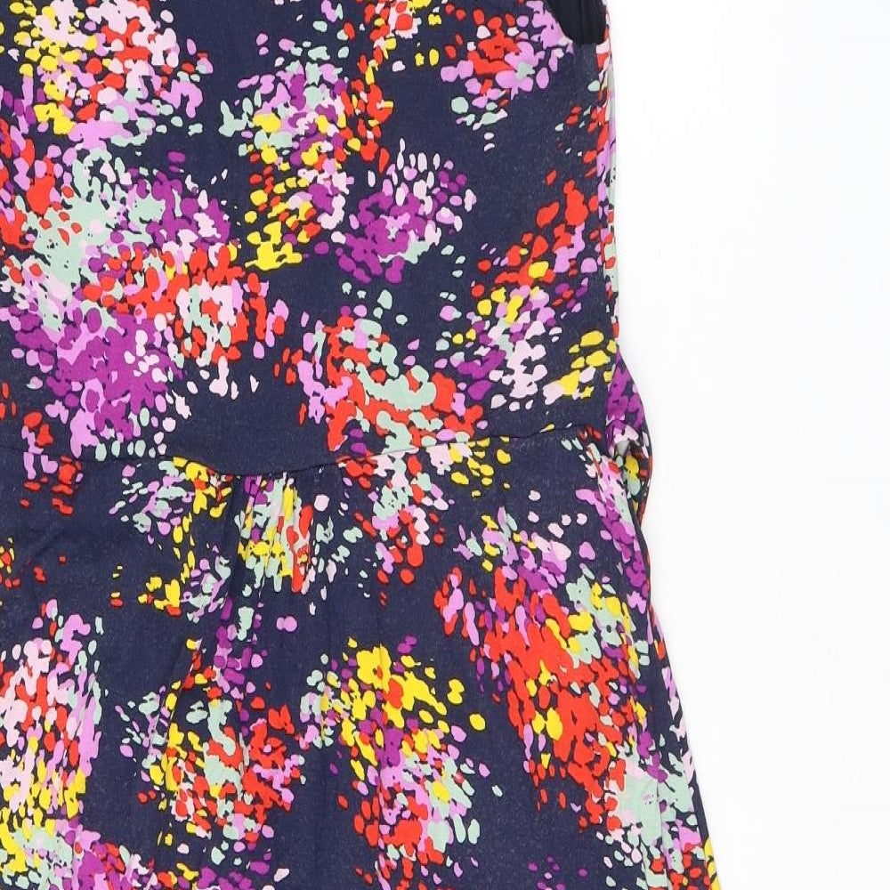 Monsoon Womens Blue Geometric Viscose A-Line Size 14 V-Neck Pullover