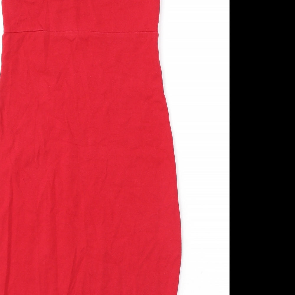 Miss Selfridge Womens Red Cotton Shift Size 8 Round Neck Pullover