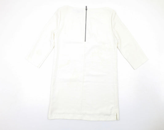 French Connection Womens White Polyester Shift Size 10 Round Neck Zip
