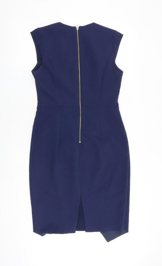 NEXT Womens Blue Polyester Shift Size 10 V-Neck Zip