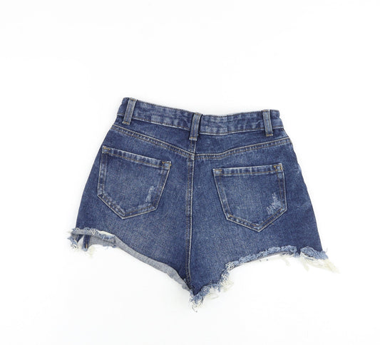 Denim & Co. Womens Blue 100% Cotton Cut-Off Shorts Size 6 Regular Zip