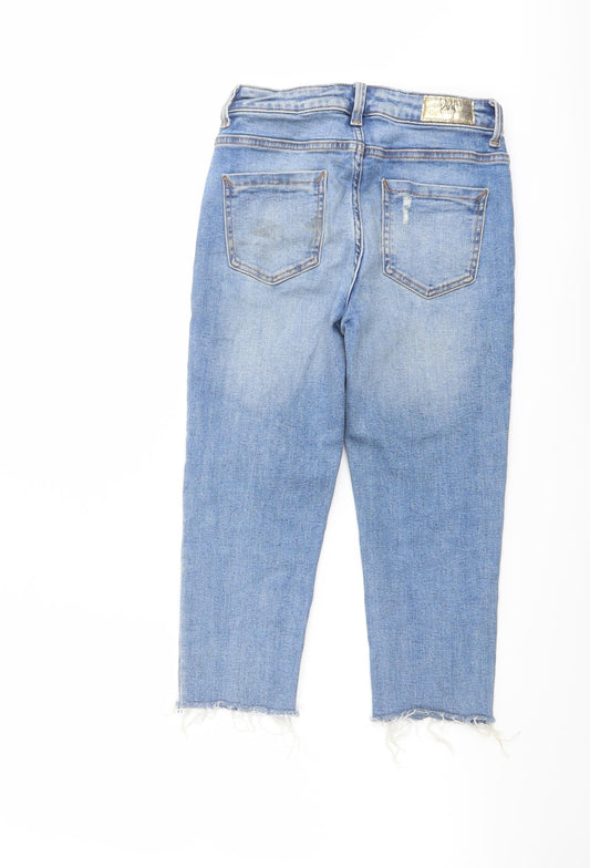 Zara Womens Blue Cotton Cropped Jeans Size 6 L20 in Regular Button - Raw Hem