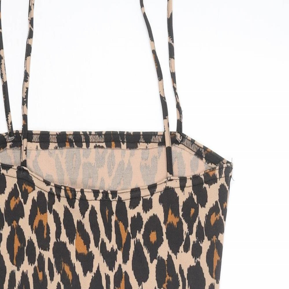 Boohoo Womens Beige Animal Print Polyester Bodysuit One-Piece Size 12 Snap - Leopard Print