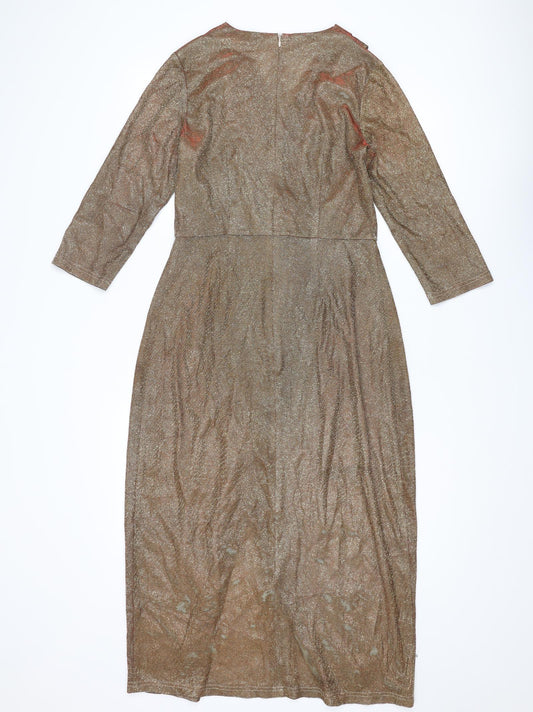 Nasty Gal Womens Gold Polyester A-Line Size 10 V-Neck Zip
