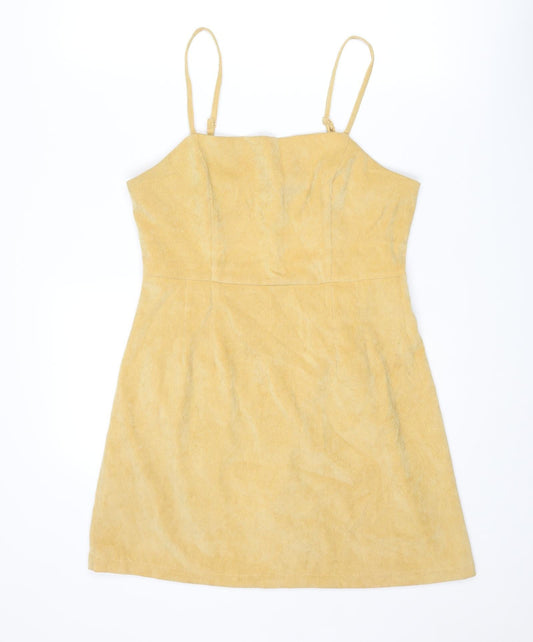 Additional front view of Cooperative women’s yellow polyester slip dress, size M, scoop neck zip