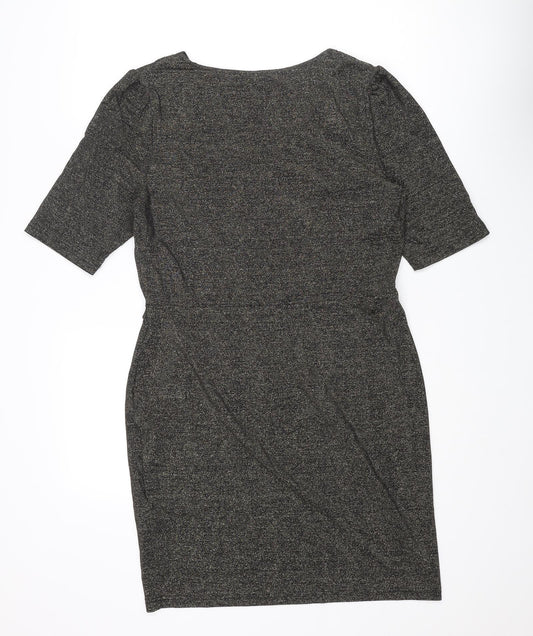 Oasis Womens Grey Polyamide Pencil Dress Size L V-Neck Pullover
