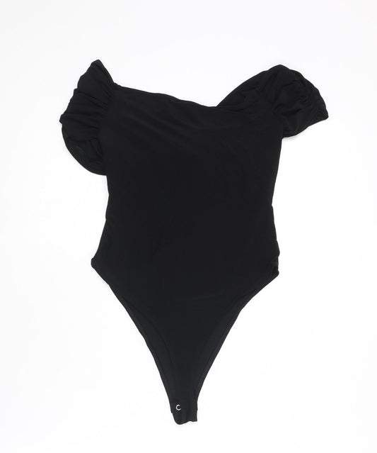Pull&Bear Womens Black Polyester Bodysuit One-Piece Size M Snap