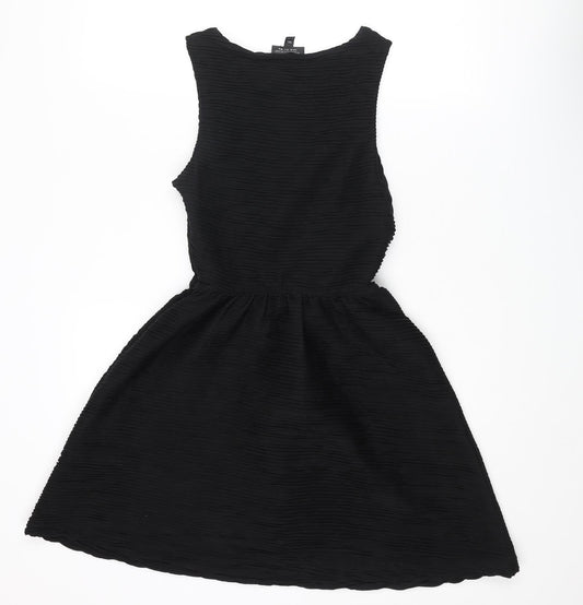 Topshop Womens Black Polyester Fit & Flare Size 8 Boat Neck Zip