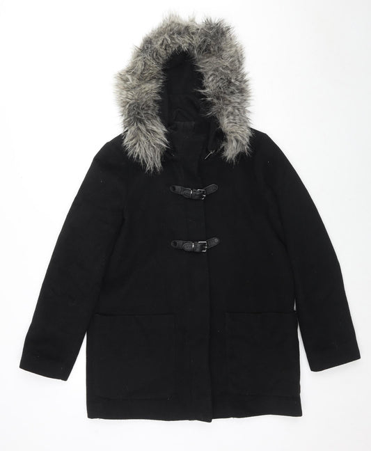 Womens UK Size S Mango Black Overcoat