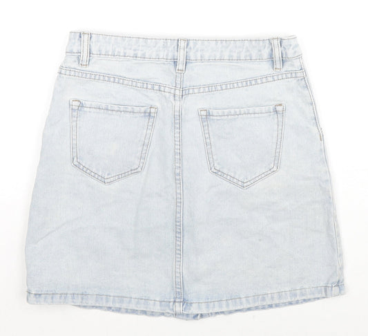 New Look Womens Blue Cotton A-Line Skirt Size 8 Zip