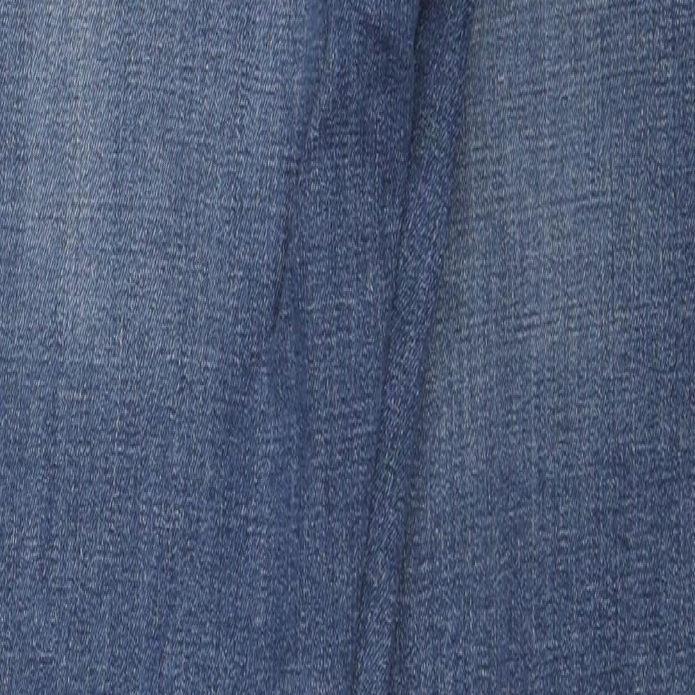 Brand and care label for COS women’s blue cotton skinny jeans, size UK 28, in, 28-inch leg regular zip
