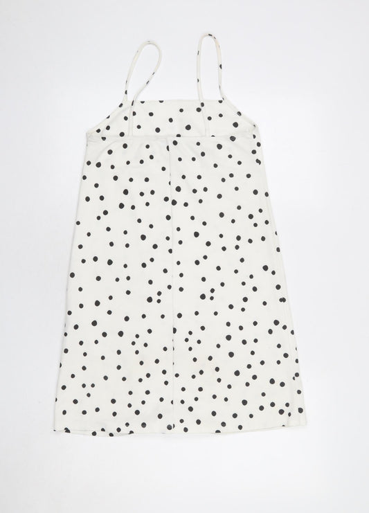 Zara Womens White Polka Dot Polyester Tank Dress Size S Square Neck Pullover