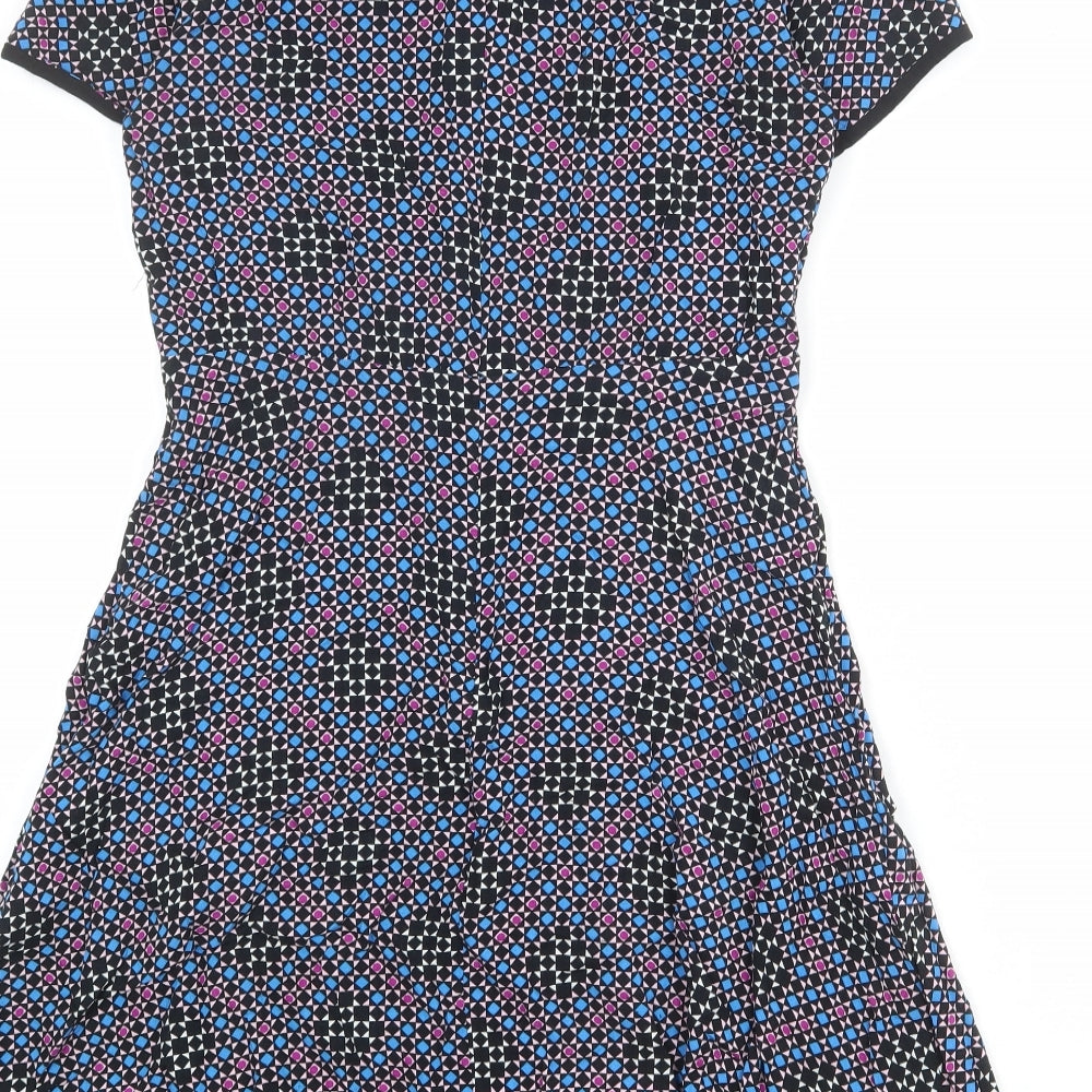 Warehouse Womens Multicoloured Geometric Viscose A-Line Size 12 Round Neck Zip