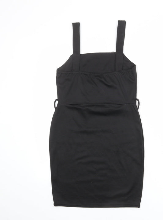 Select Womens Black Polyester Pinafore/Dungaree Dress Size 10 Square Neck Pullover