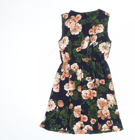 Mela London Womens Blue Floral Polyester Shift Size 8 V-Neck Pullover