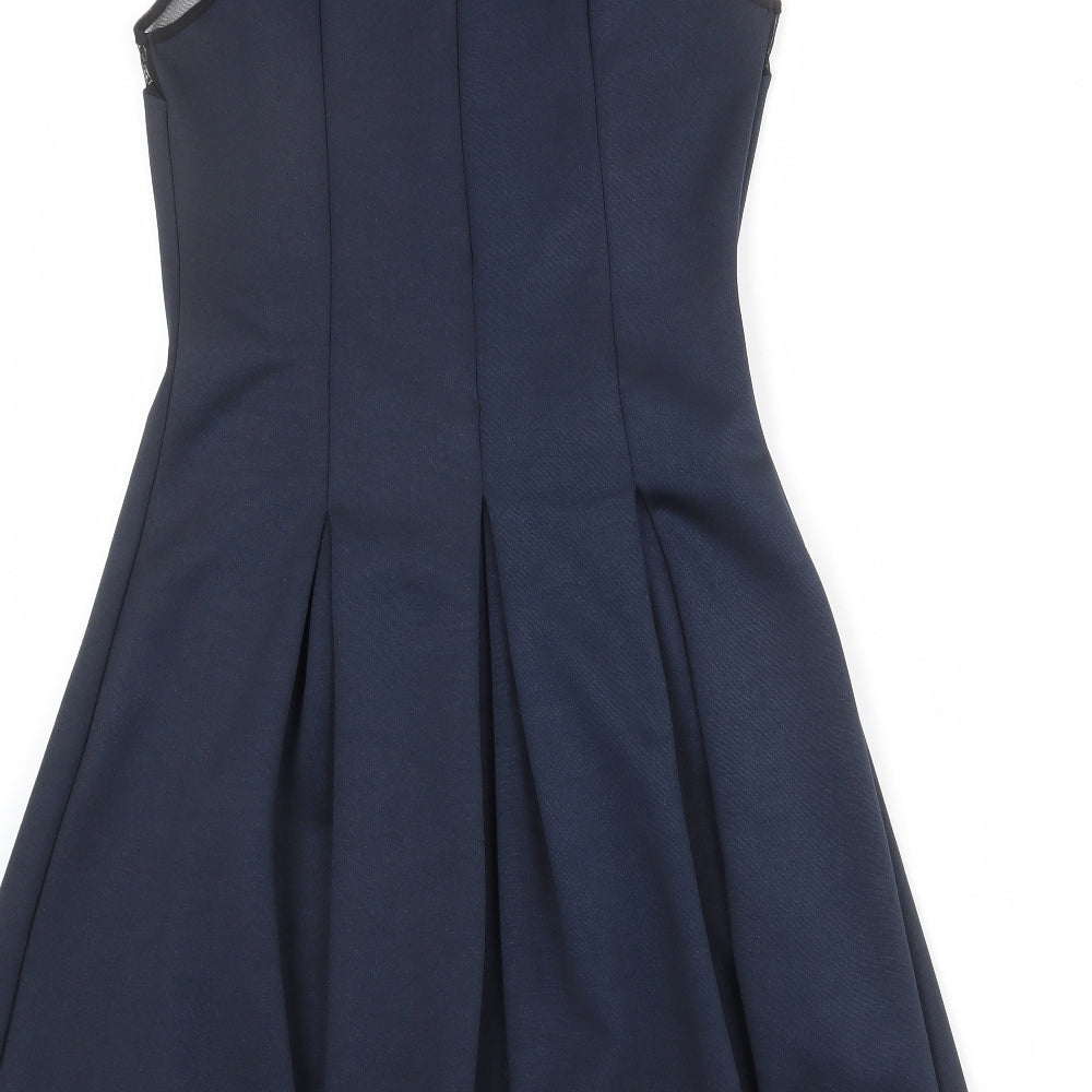 NEXT Womens Blue Polyester Shift Size 10 Round Neck Zip