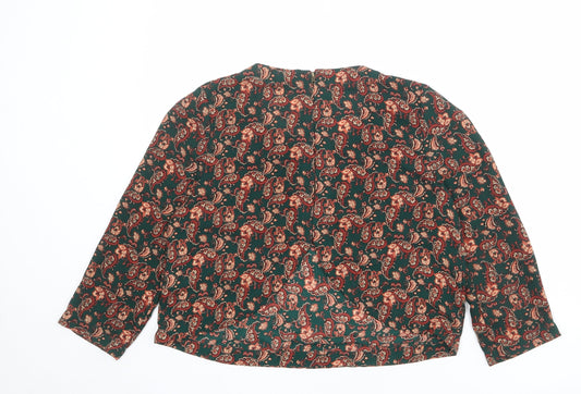 FOREVER 21 Womens Green Paisley Polyester Basic Blouse Size M Round Neck